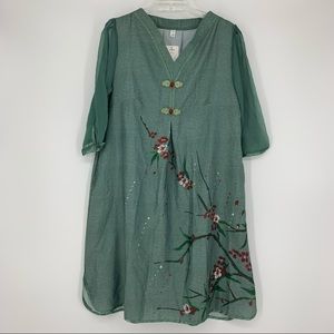 YaLunrushi Cherry Blossom Floral Dress Green XL